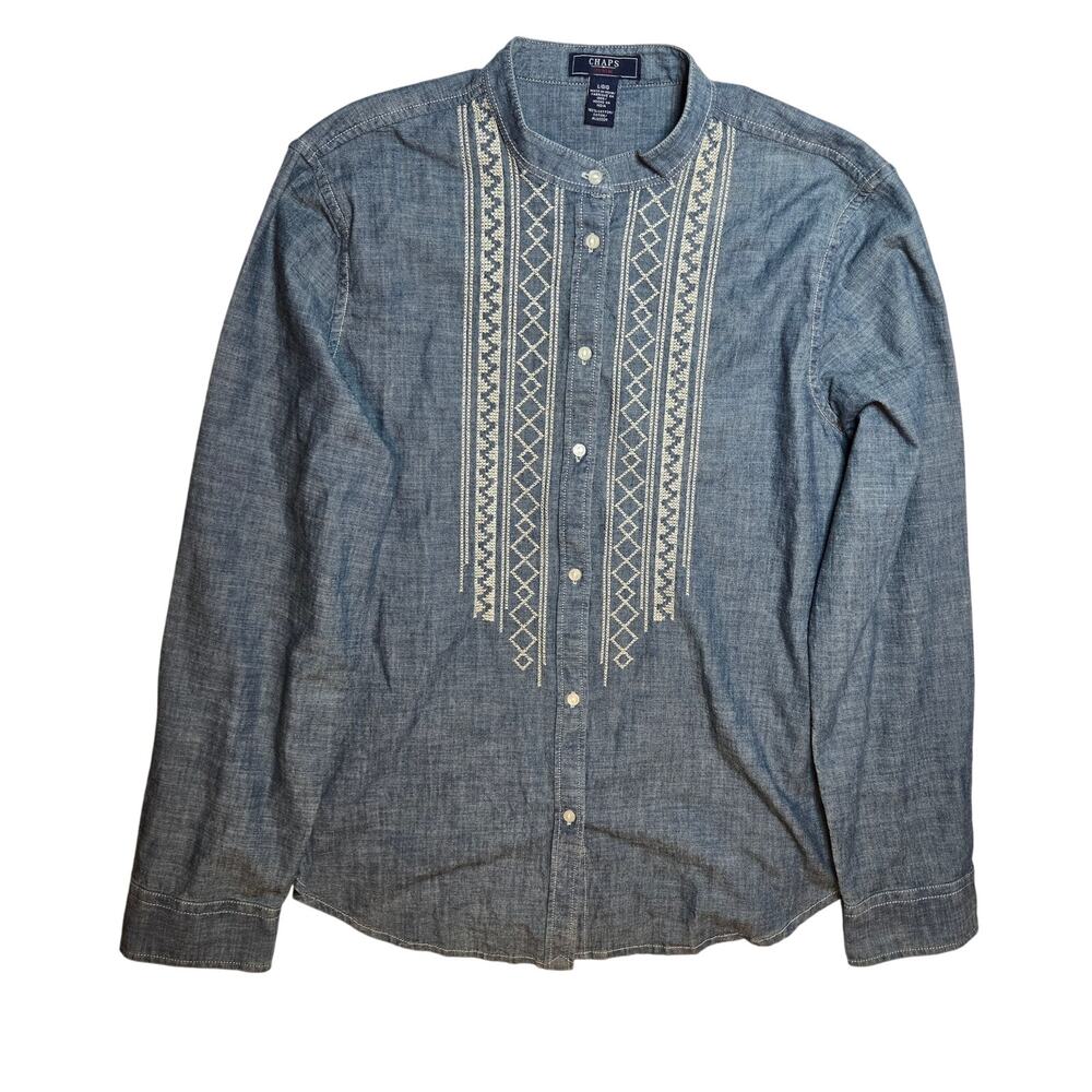 CHAPS (Ralph Lauren) South Western Boho Coastal Cowgirl Denim Embroidered Top L